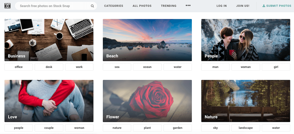 trouver des photos gratuites sur Stocksnap