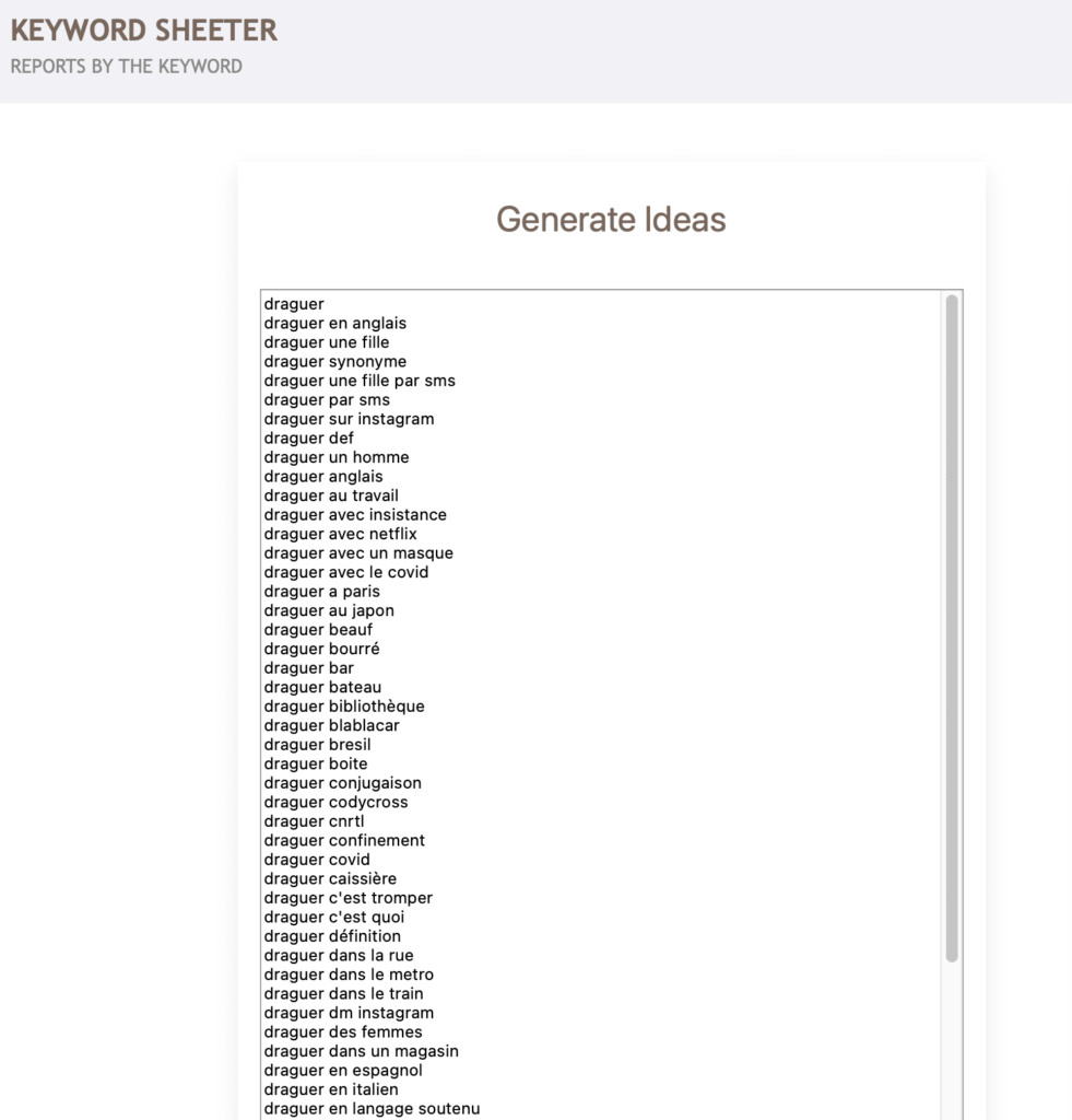 keyword sheeter filtre comment trouver vos mots clés